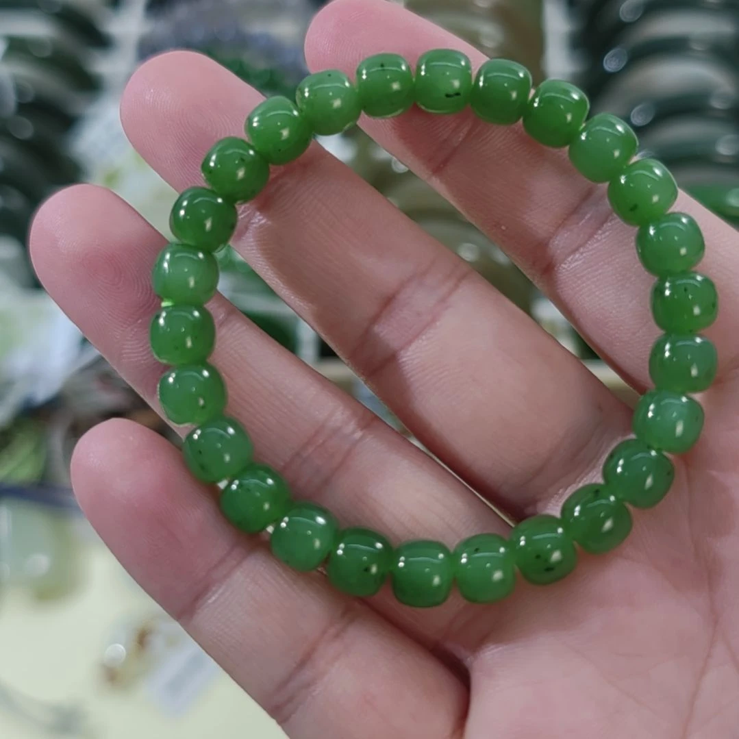 和田玉（碧玉）未镶嵌手链7×8老型碧玉手串×1