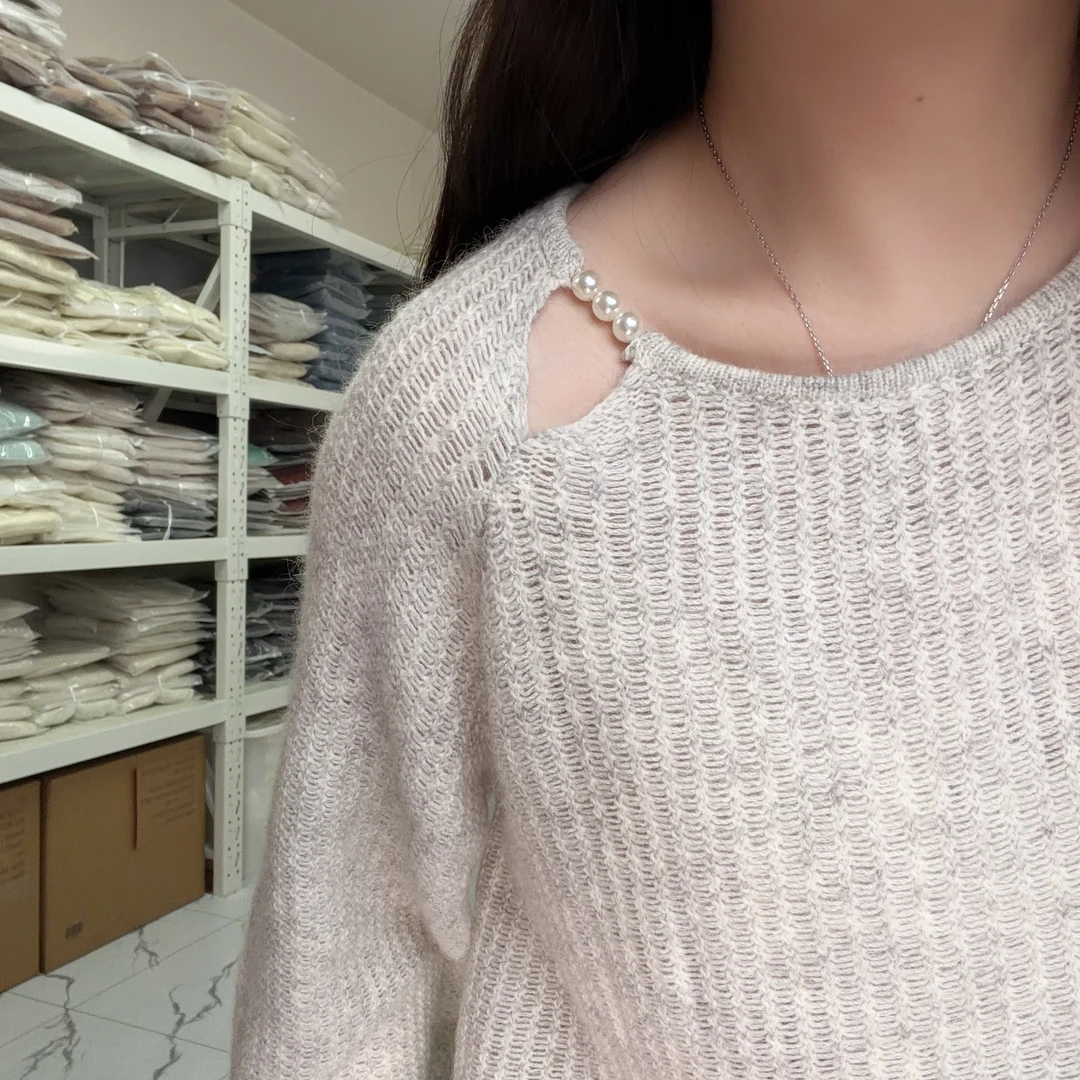【YK】甜美减龄毛针织衫毛衫女长袖套头镂空毛衣10071