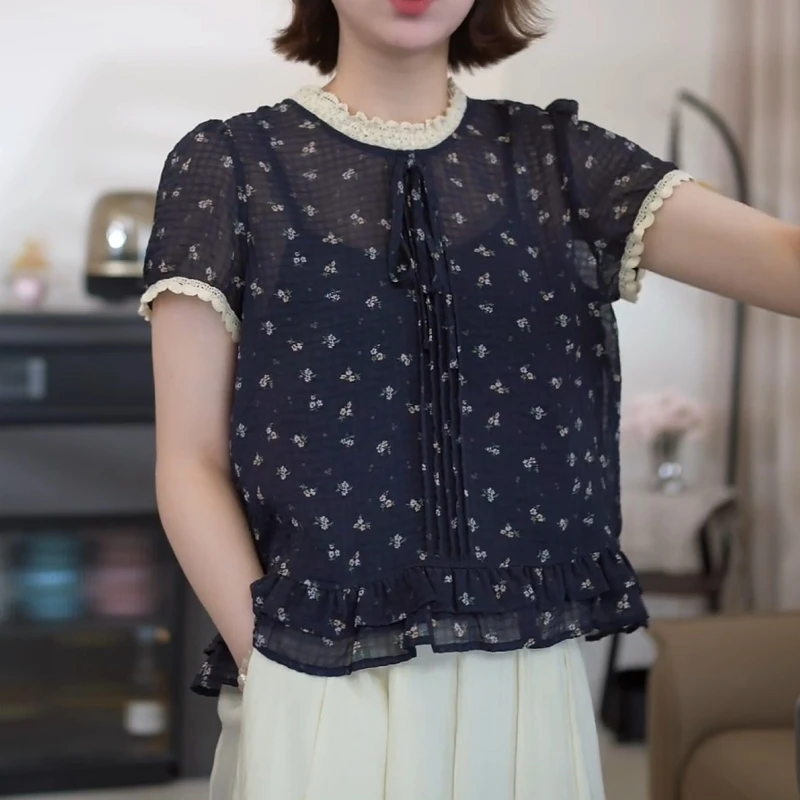 撞色圆领柔软透气轻薄减龄百搭通勤T恤LK2504712