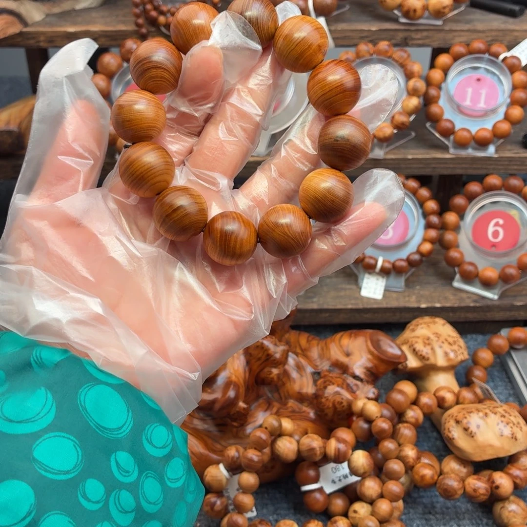 那***敌柏木（崖柏）手串/手链20红黑油蚕丝纹