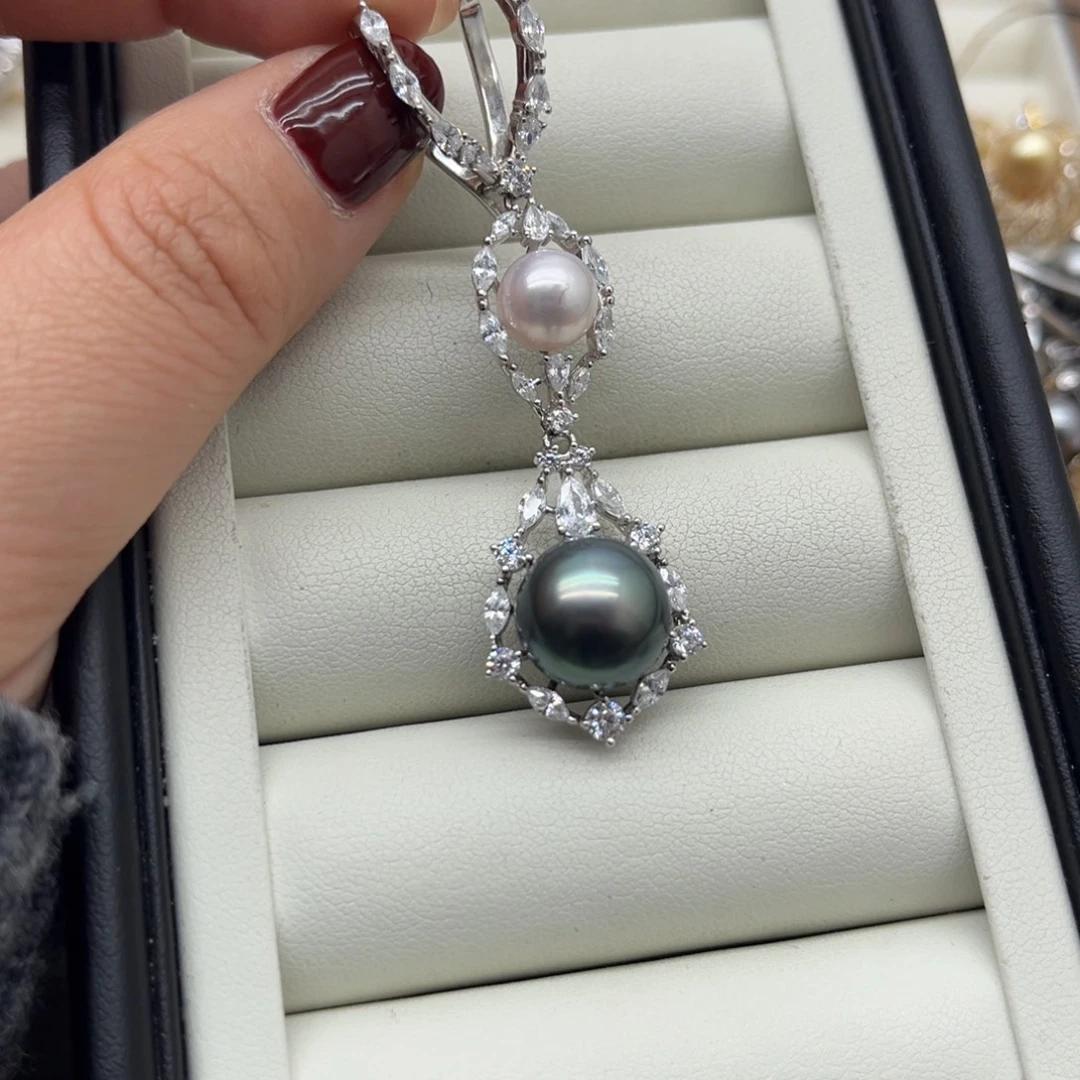 银S925镶嵌海水珍珠吊坠(不含链)