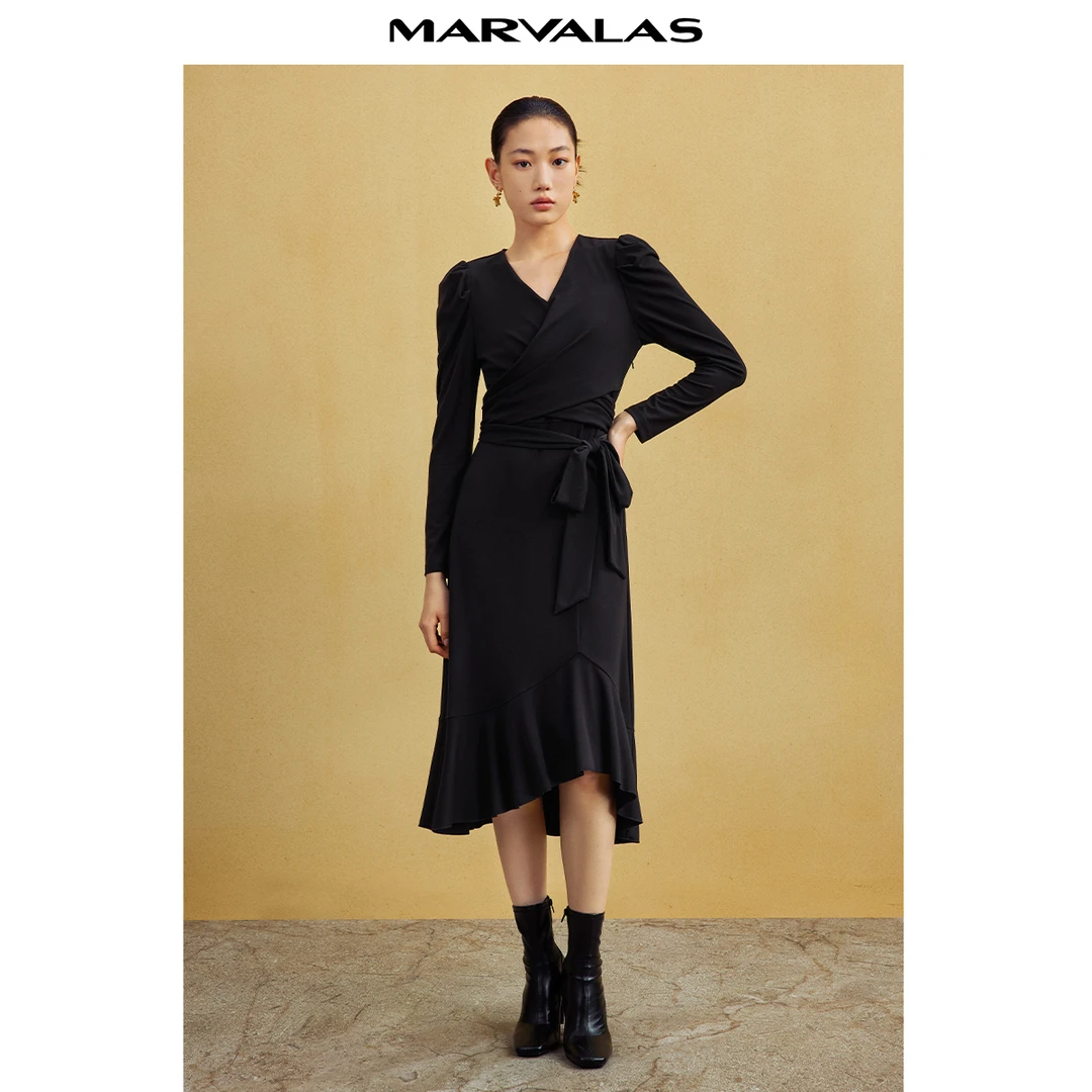 【丽公主】法式交叠连衣裙印花中长款连衣裙M534301821