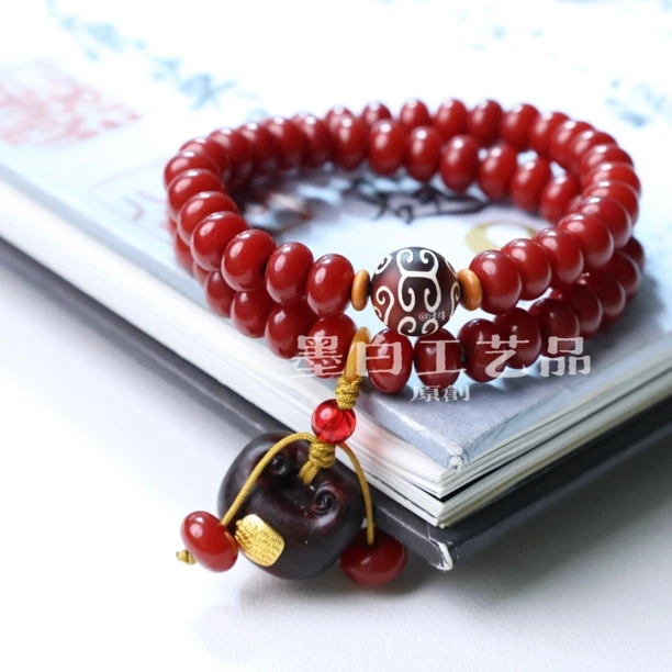 原创手作 福到红菩提双圈6*9mm 菩提根手串