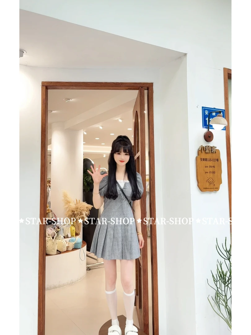 25夏 假两件 miu系百褶裙摆连衣裙