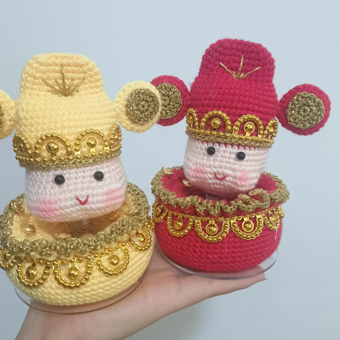 财神摇摇乐狮子手工摆件工艺品创意双面小财神车载可爱纯手工立体