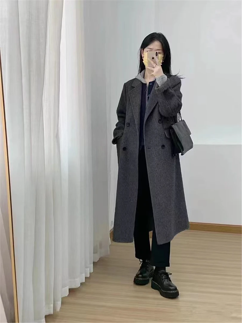 2024秋冬新款双面羊毛大衣长款高级感韩系正肩外套