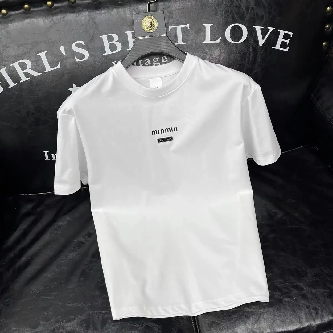 欧货高端白色圆领短袖t恤男潮牌半截袖2025夏季新款男士高端体恤