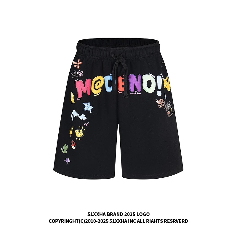 51嘻哈美式高街彩色字母印花休闲短裤潮牌夏季篮球运动五分裤子男