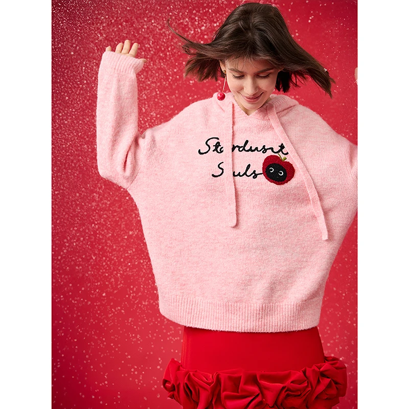 【苹果猫毛衣】LILY冬新款柔软连帽抽绳百搭女装针织衫124439TKE02