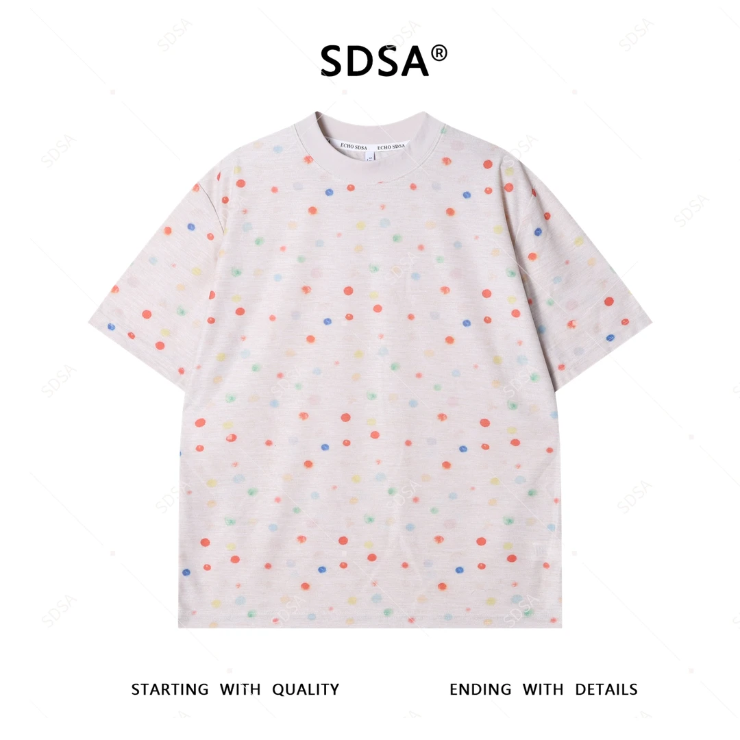 夏季高级感新款男士韩系彩色波点图案短袖T恤百搭时尚圆领上衣潮