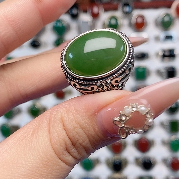 如***意和田玉银S925镶嵌戒指