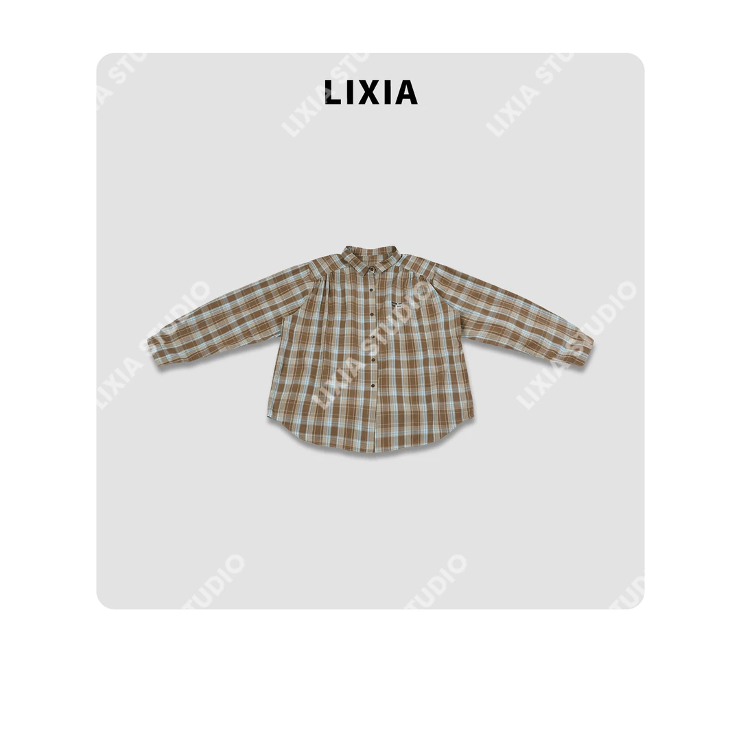 LIXIA【棕岛】INS风休闲纯棉文艺风百搭格子衬衫-D9296
