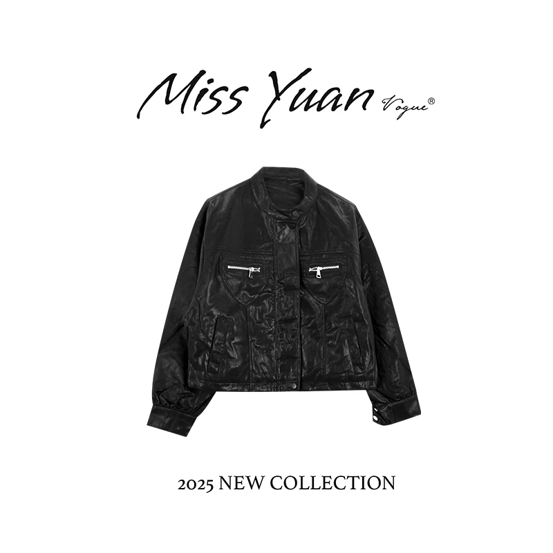 M.Y媛总 2025冬季新款立领轻职风长袖时尚百搭个性皮衣MY02706S