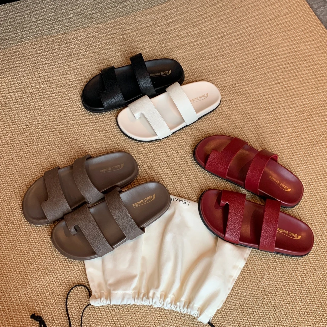 【SHEII】时尚凉鞋外穿通勤休闲风平底法式复古百搭凉拖E5215015