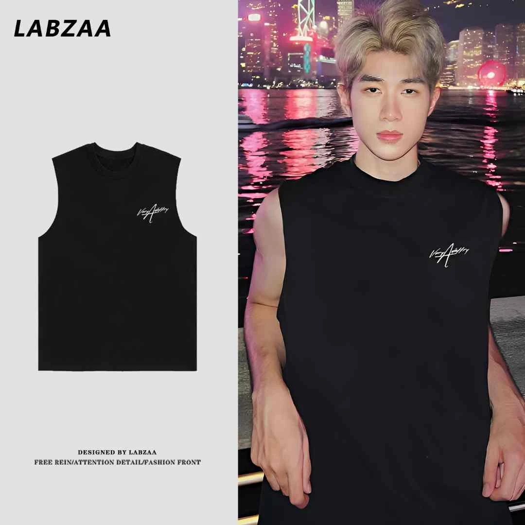 labzaa美式艺术字体字母背心男女潮流夏季休闲坎肩运动无袖上衣