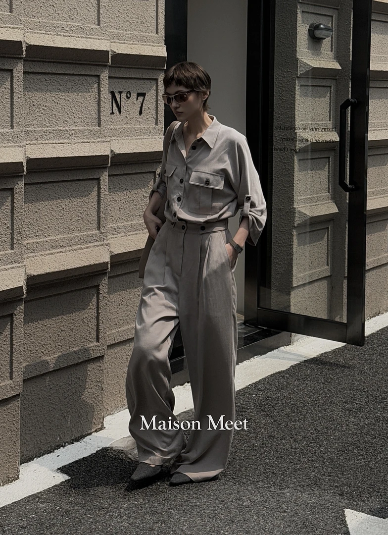 【Maison Meet】复古港风单排扣腰部松紧两色连体长裤V2246