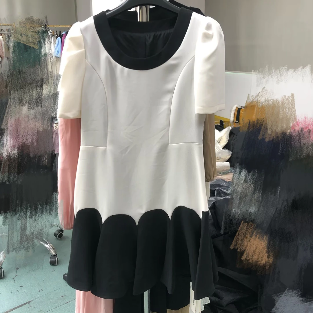 （微瑕）气质赫本风简约撞色连衣裙