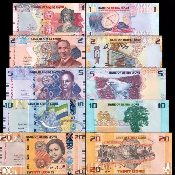 非洲全新 塞拉利昂1-20里昂2022年5张全套 纸币真品
