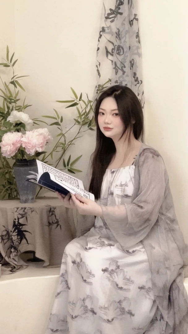 水墨烟雨吊带宽松清冷感大码微胖MM遮肚子遮肉气质温婉长款开衫