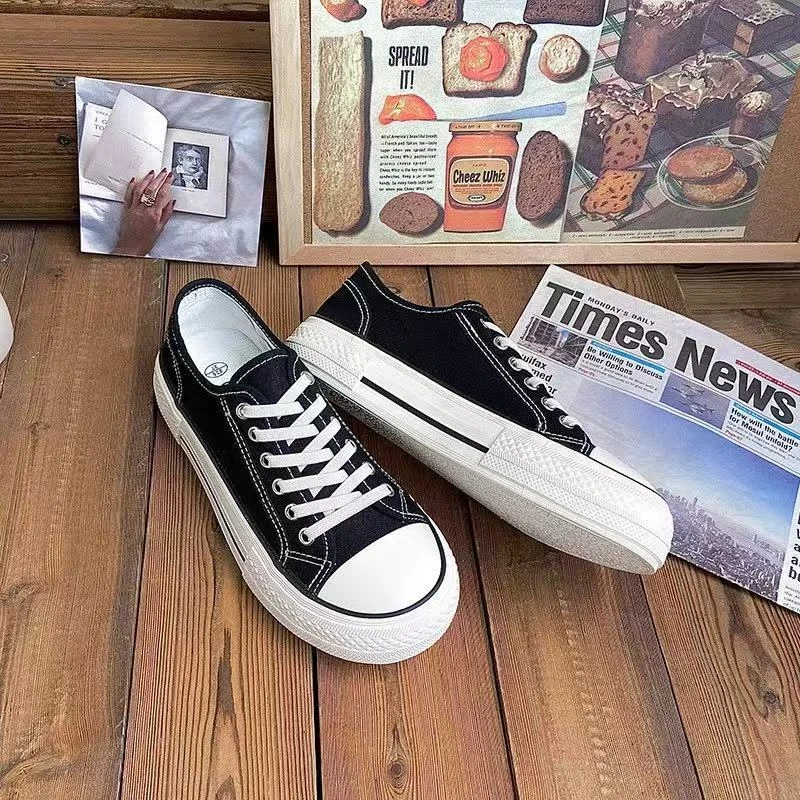 TP231 黑色 夏季新款透气薄款帆布鞋女2025新款一脚蹬小白鞋女