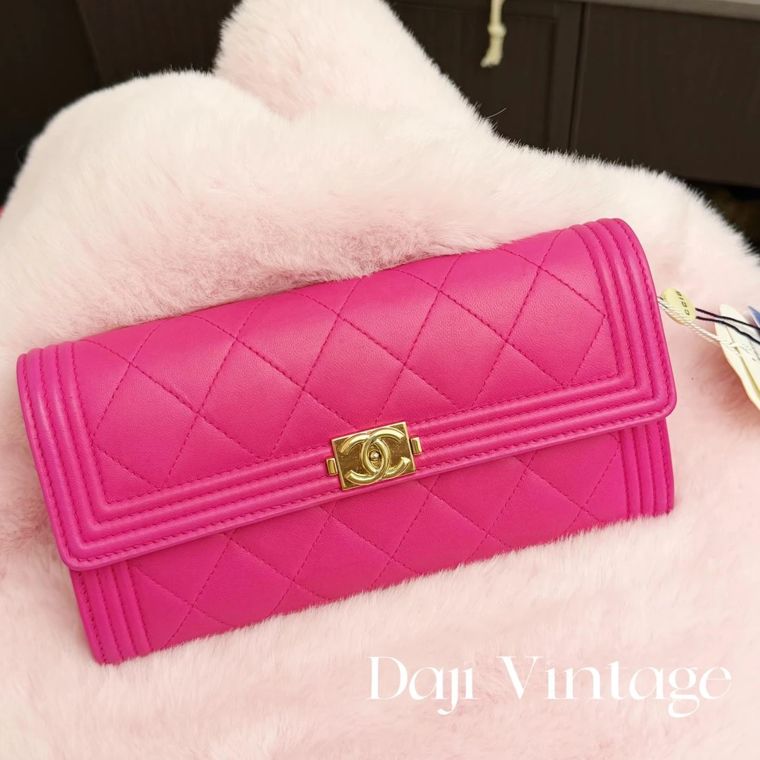 99新 Chanel/香奈儿 大吉中古ff/CHANEL香奈儿粉色leboy钱包
