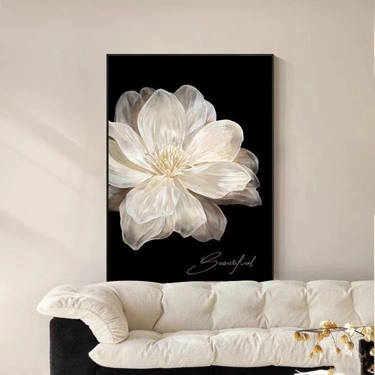 砂岩肌理感山茶花 现代简约 客厅挂画 玄关挂画