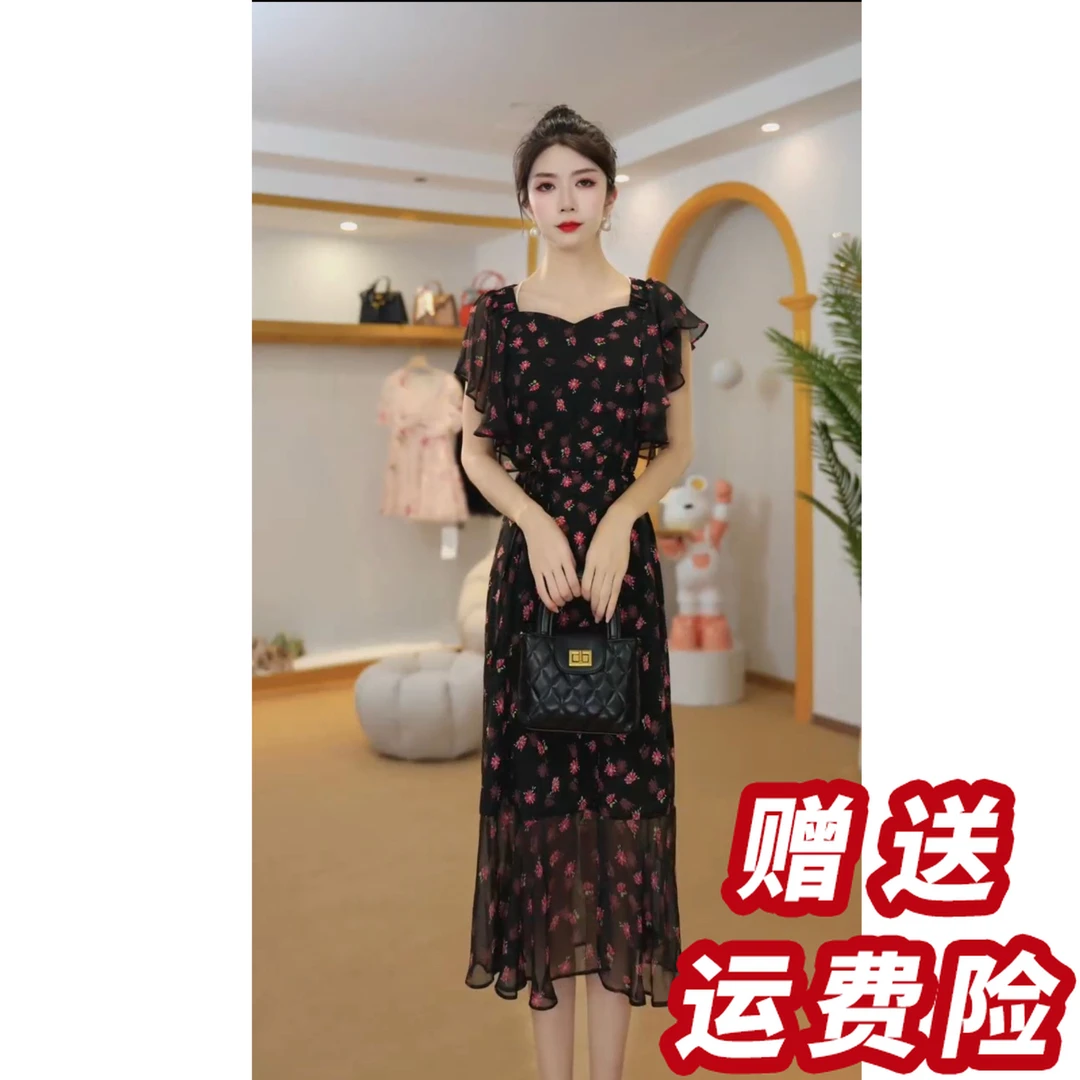 【赠送运费险】2025夏季法式碎花休闲裙设计感中长款连衣裙子J5193