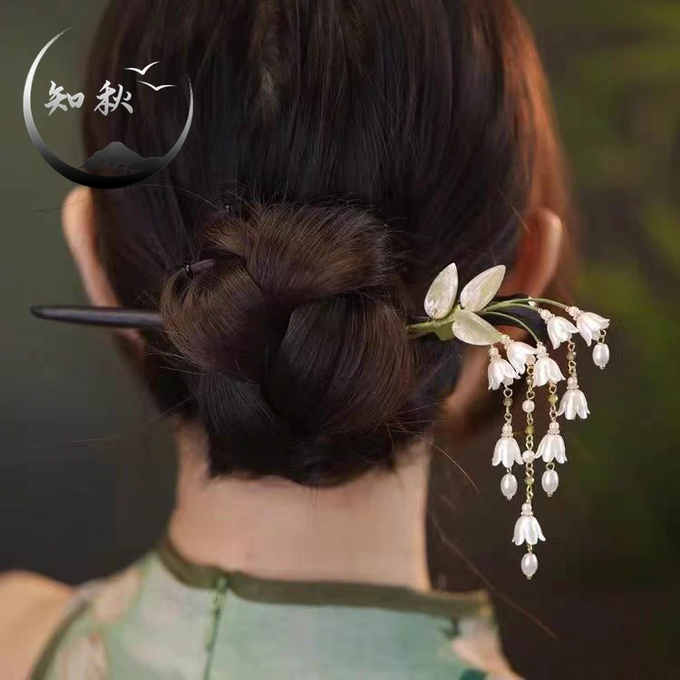 【绿叶铃兰】原创设计古风绿叶流苏发簪女盘发木汉服头饰新中式a419