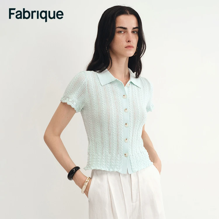 Fabrique Daisy 【丘比特花园】婴儿蓝棉针织Polo领短袖开衫上衣