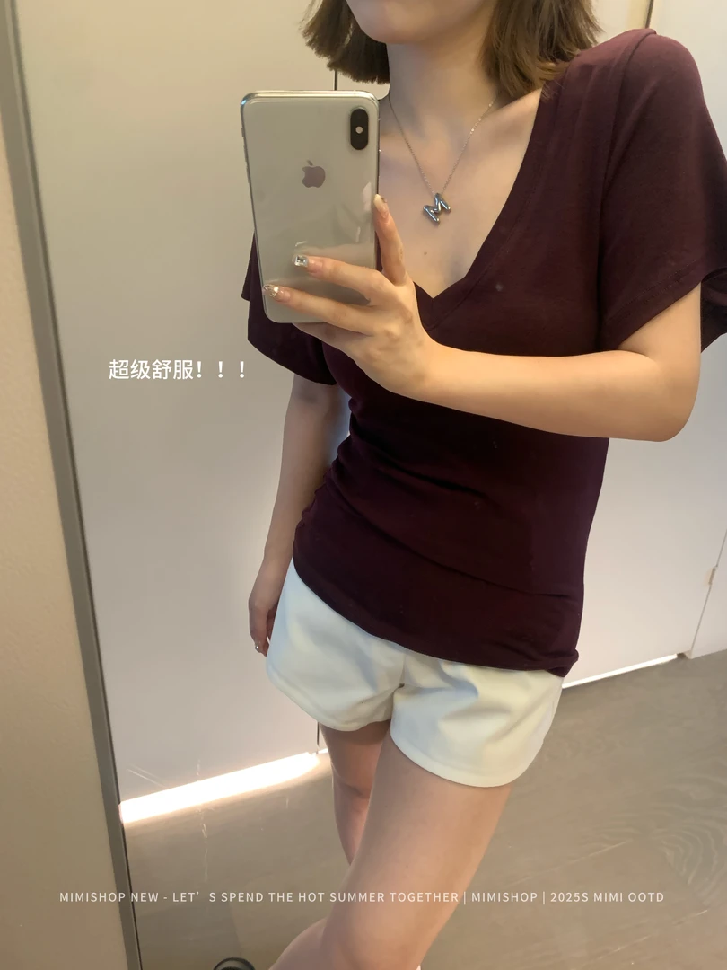 葡萄成熟时V领荡袖T恤