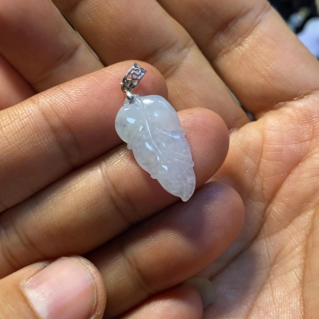 翡翠银S925镶嵌颈饰天然缅甸翡翠A货冰叶子金枝玉叶吊坠