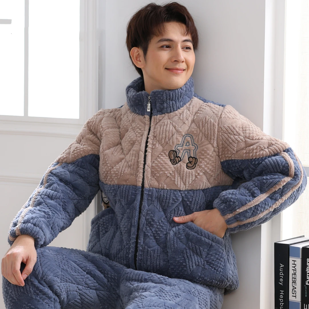 新【1730冬季新款夹棉睡衣】男士冬款加绒加厚棉保暖睡衣家居服可外