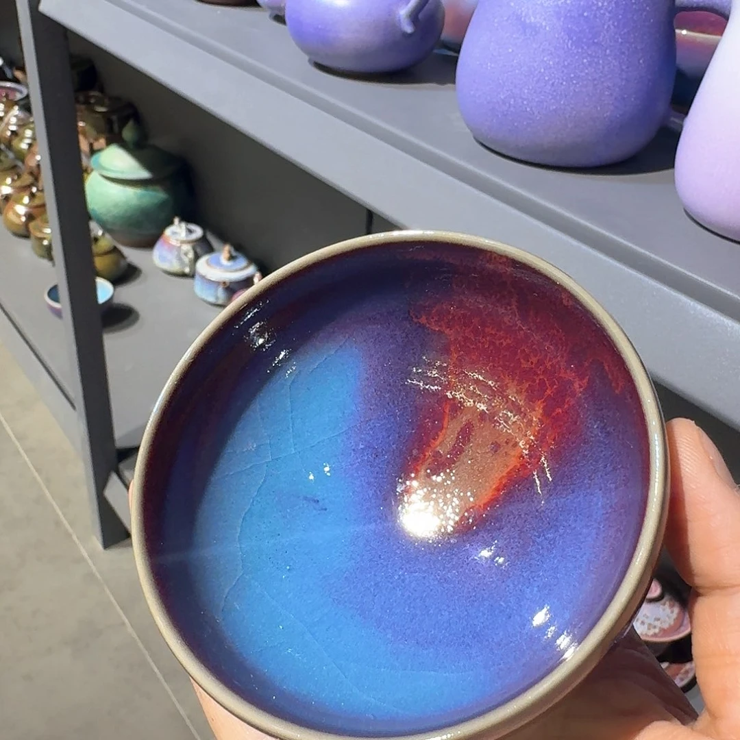 钧瓷单杯钧瓷单杯钧瓷茶杯钧瓷杯色釉蓝釉蓝色紫色品茗杯茶具陶瓷
