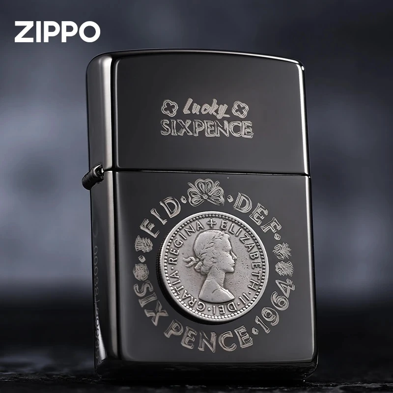 ZIPPO/之宝打火机【黑冰钱币幸运六便士】英伦经典防风送礼DYJ1H1X1