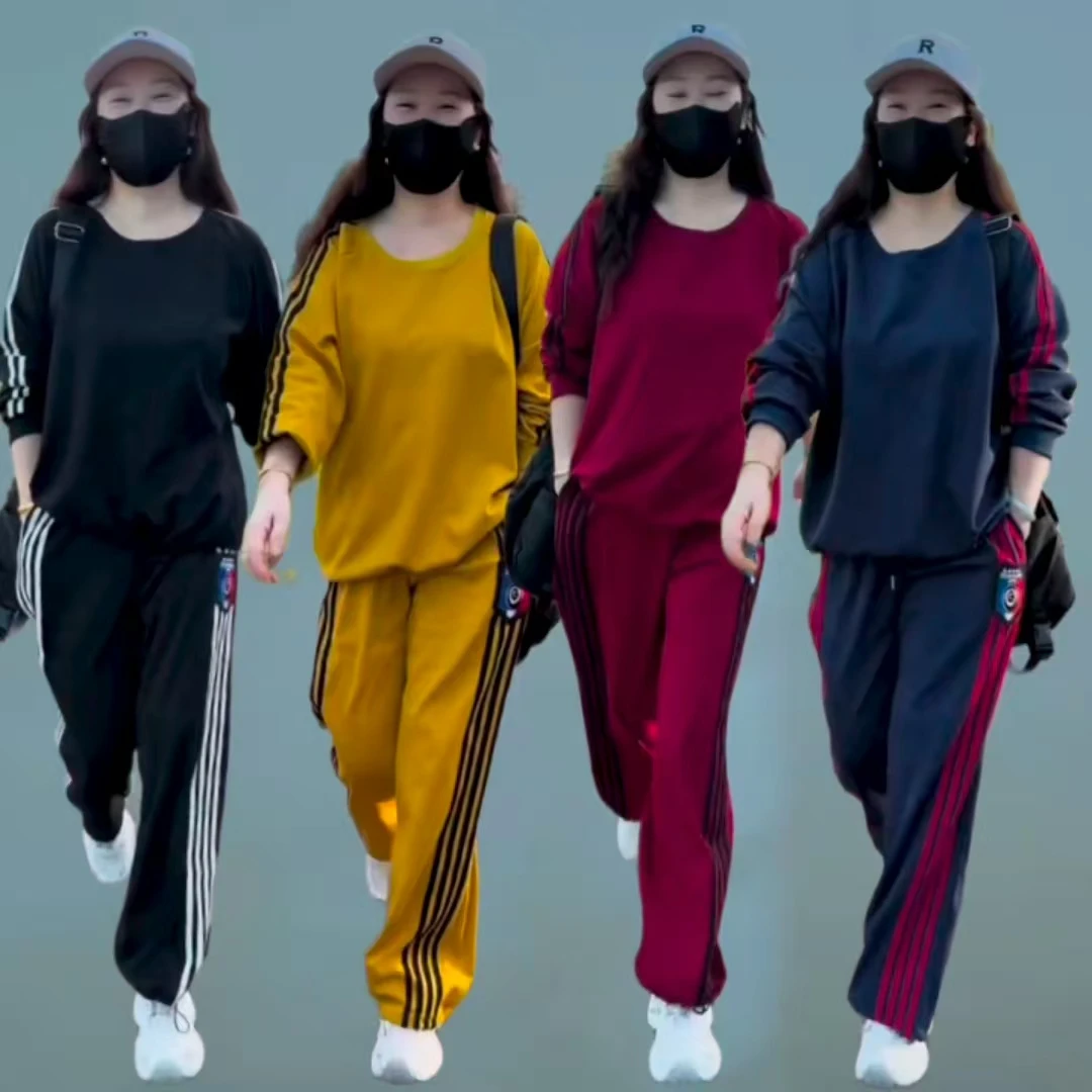 韩版时尚显瘦运动套装女秋新宽松洋气休闲圆领长袖卫衣百搭休闲裤