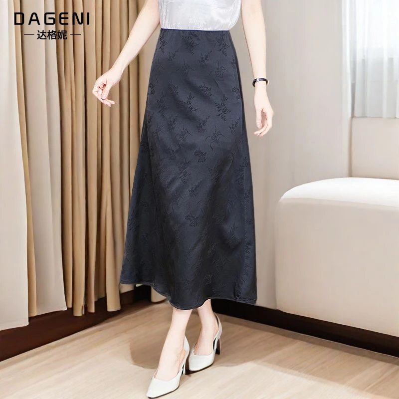 新中式提花半身裙女春夏新款国风a字裙显瘦高腰过膝长裙百搭裙子