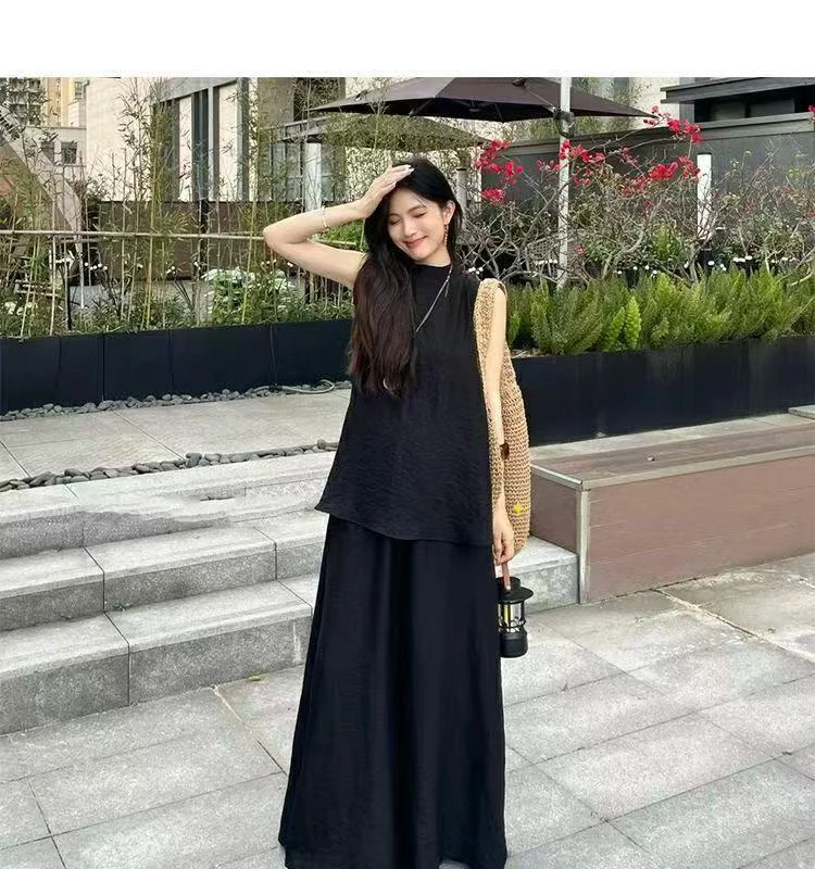 夏装套装2025新款法式穿搭无袖上衣女阔腿裤裙两件套夏季