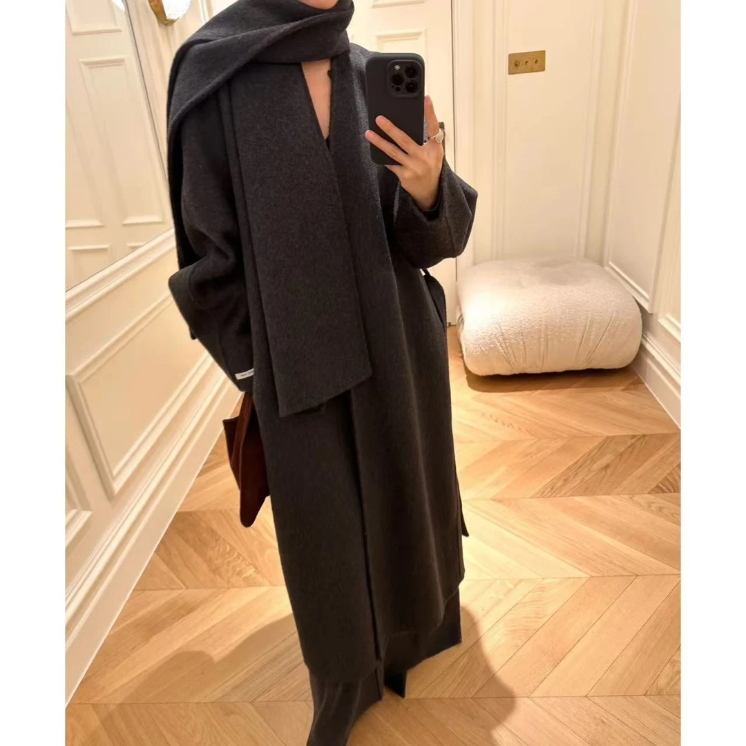 【高定围巾款】TOYA大码女装韩版长款毛呢大衣外套正肩高级感穿搭