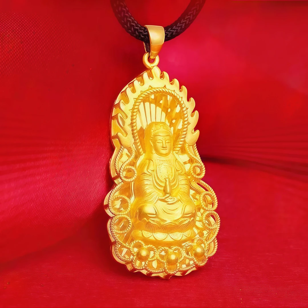 合金吊坠 高定款霸气豪迈火焰观音吊牌双层坐莲观世音菩萨吊坠