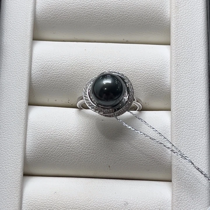 银S925镶嵌海水珍珠戒圈9-10mm 86号