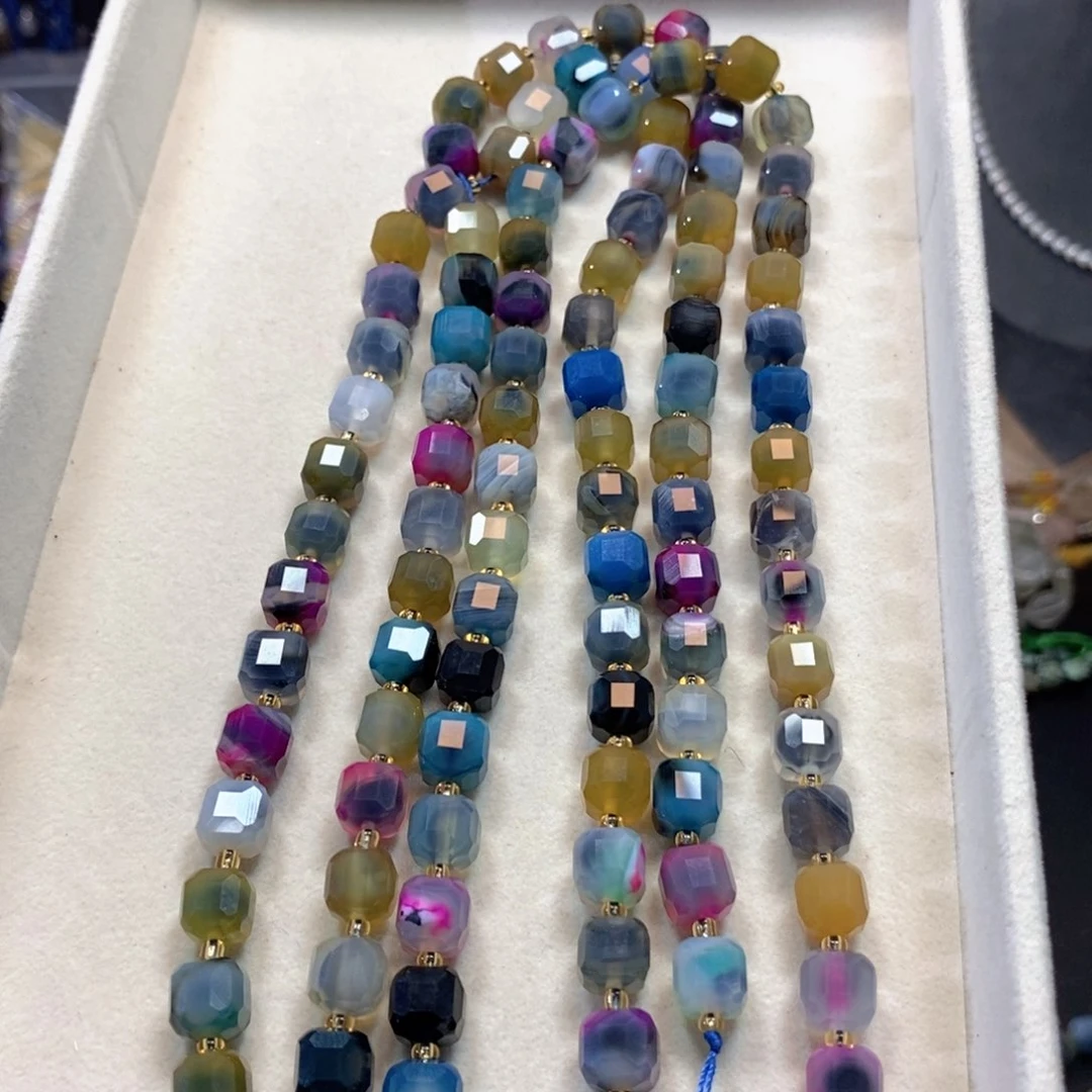 玛瑙/玉髓合金珠宝半成品糖心玛瑙方糖全切面一条卡8➕mm