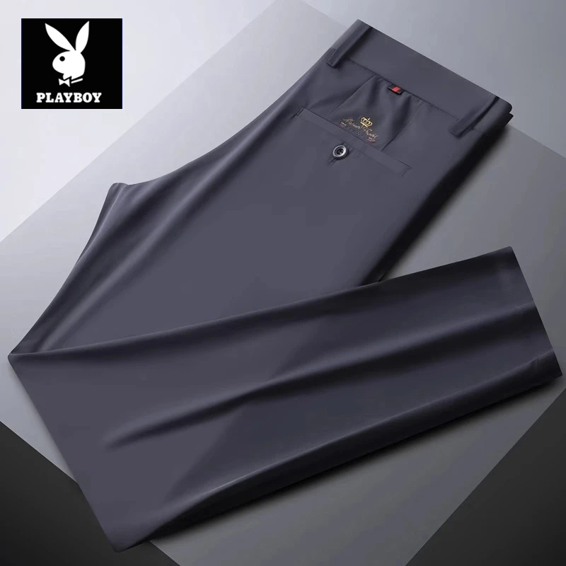 花花公子冰丝休闲裤男夏季薄款商务西裤新款直筒宽松修身男士裤子