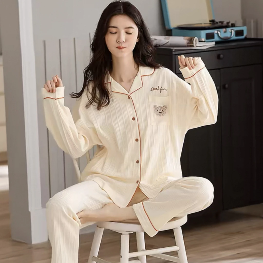 睡衣女春秋长袖长裤两件套装可外穿女套装家居服4