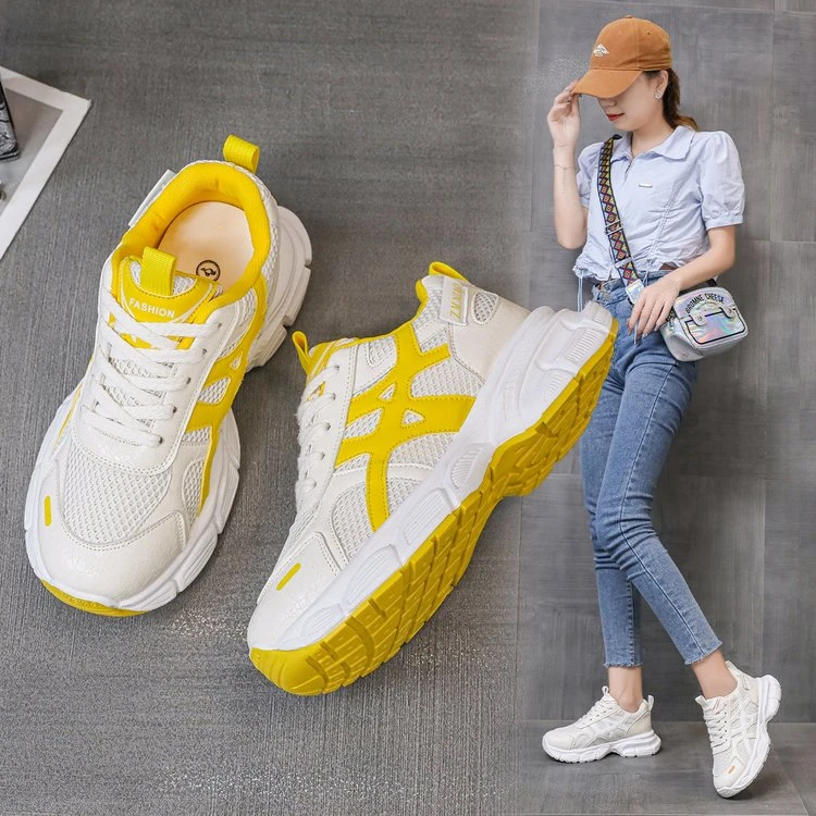 2025时尚休闲鞋橡胶鞋底透气厚底网面韩版学生潮鞋小白鞋百搭镂空