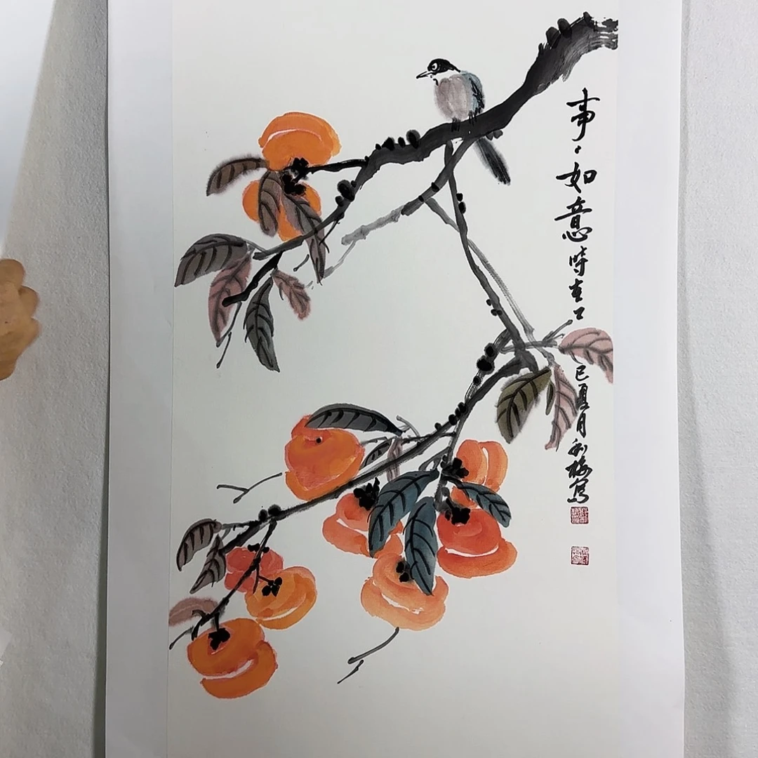 国画邓利梅柿柿如意
