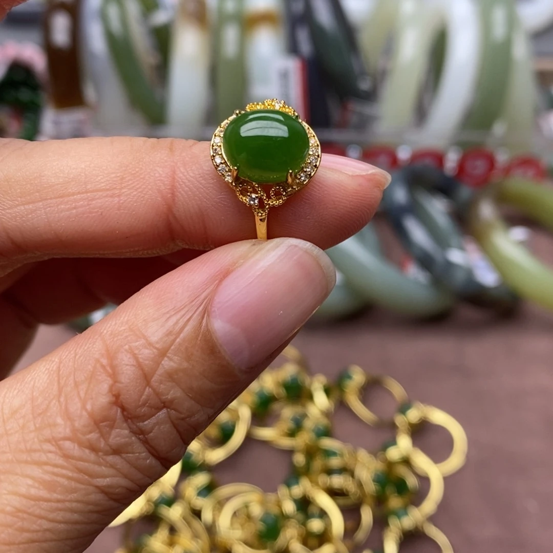 和田玉（碧玉）戒指银S925镶嵌