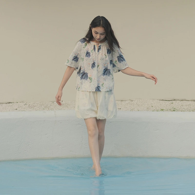 朵朵可可睡衣女2025春夏纯棉新中式复古印花圆领短袖短裤173
