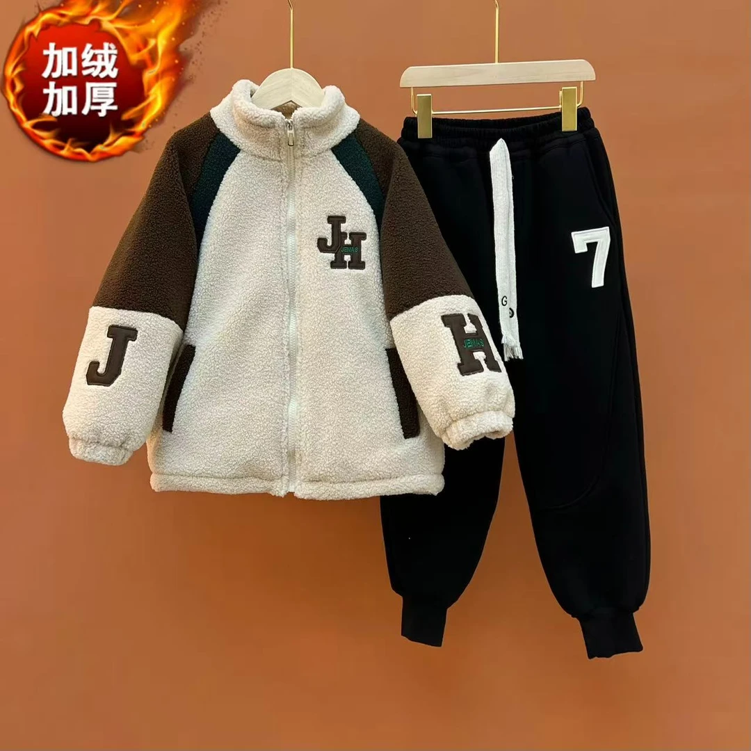 男女童冬装加绒拉链外套儿童休闲夹克儿童冬款开衫上衣毛毛衣亲子