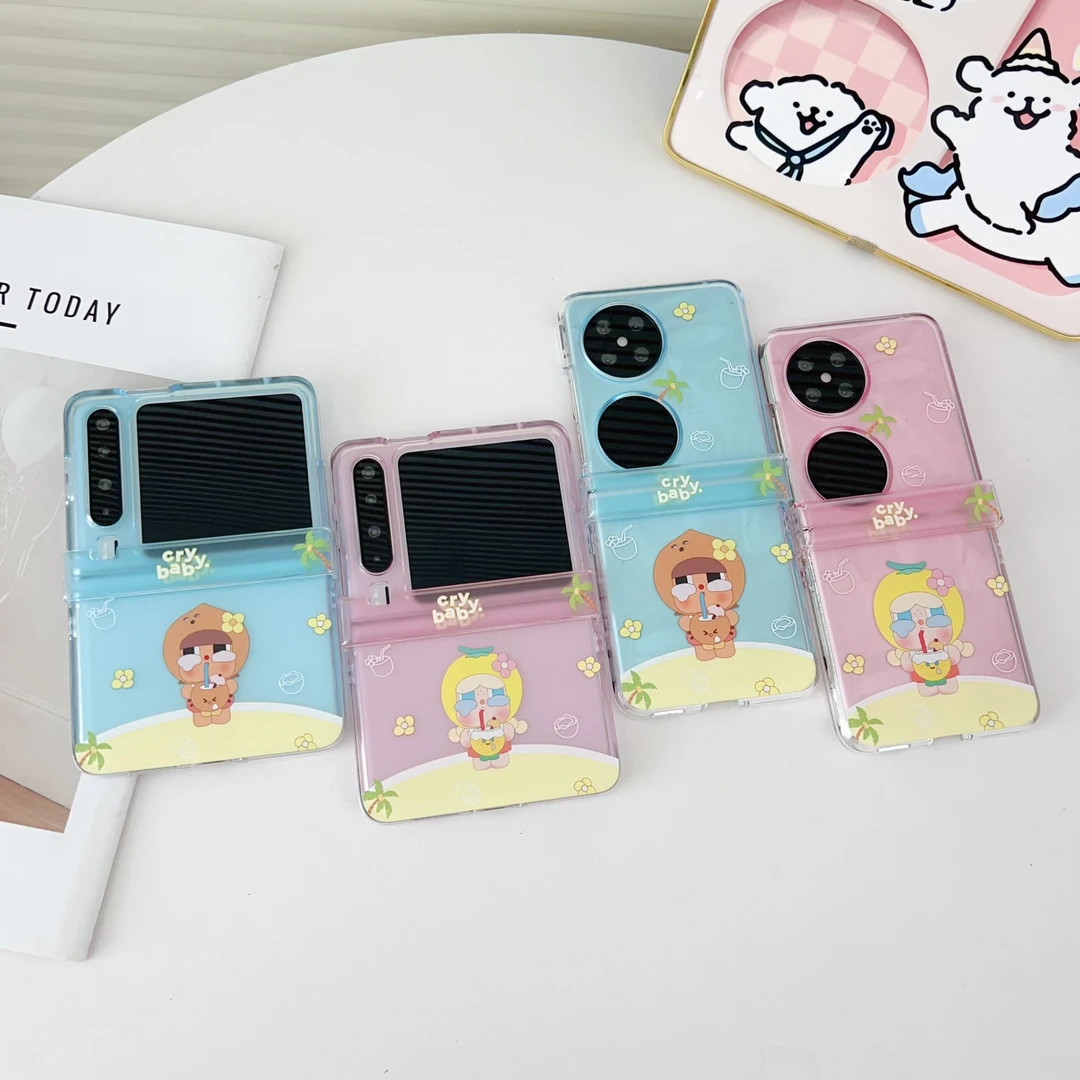 适用华为荣耀小米oppo数码折叠屏手机壳蓝粉椰子哭娃中轴保护女款