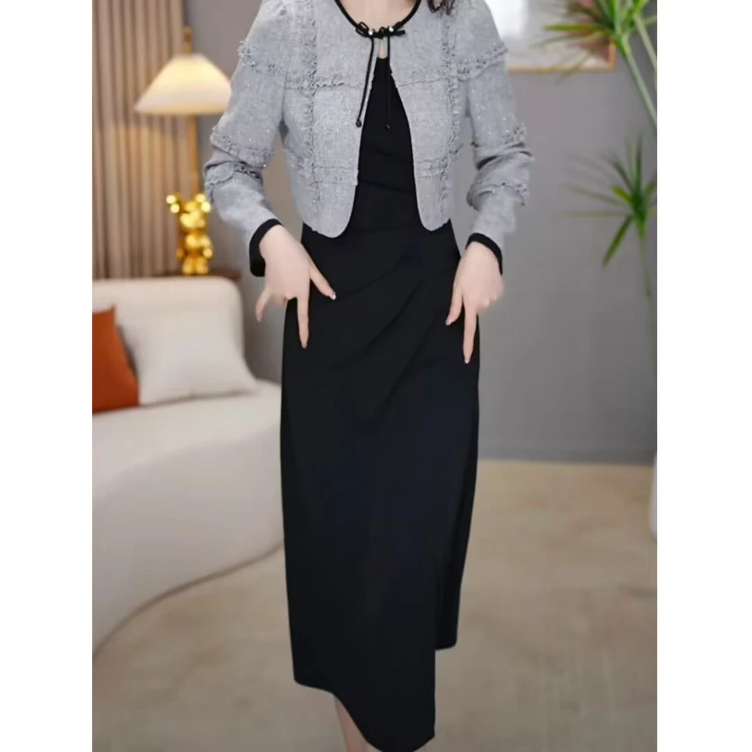 靓丽永红女装两件套气质显瘦洋气减龄收腰遮肉简约贵气百搭中长款